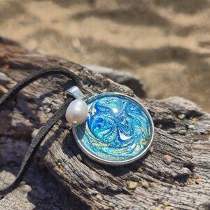 Artisan Crafted Deep Ocean Charm Necklace with Freshwater Pearl